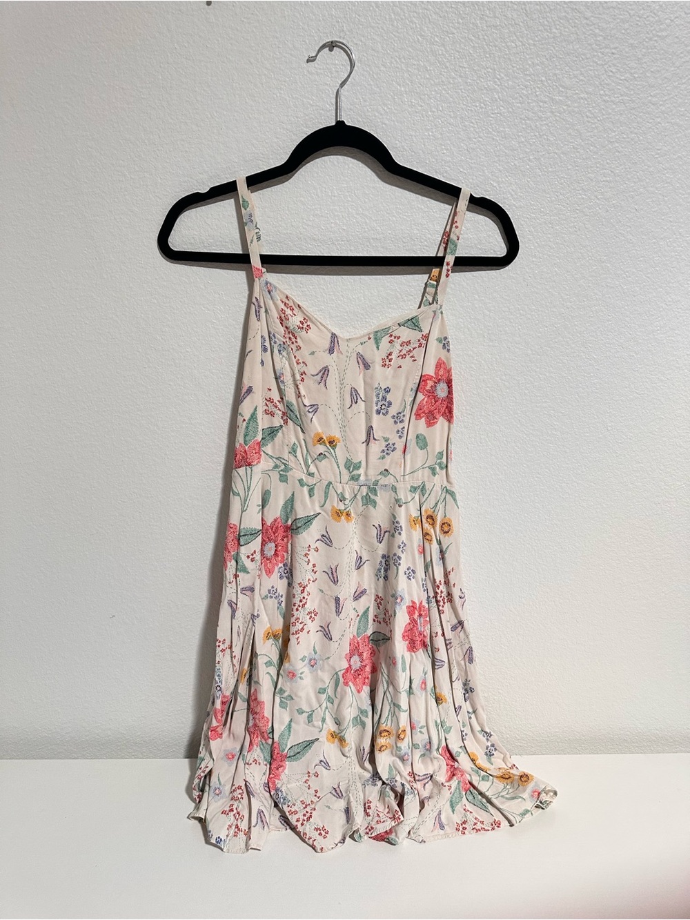 Old Navy Cream Floral Mini Dress with Pink & Green Accents